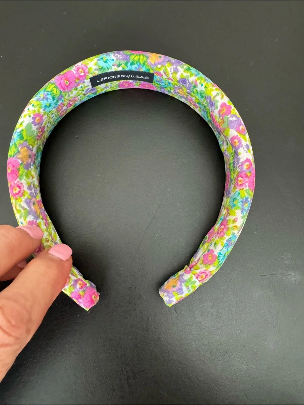 L.Erickson Floral Padded Headband in Pink, Green & Purple